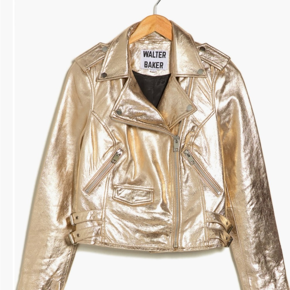 Walter Baker Gold Leather Moto Jacket Metallic